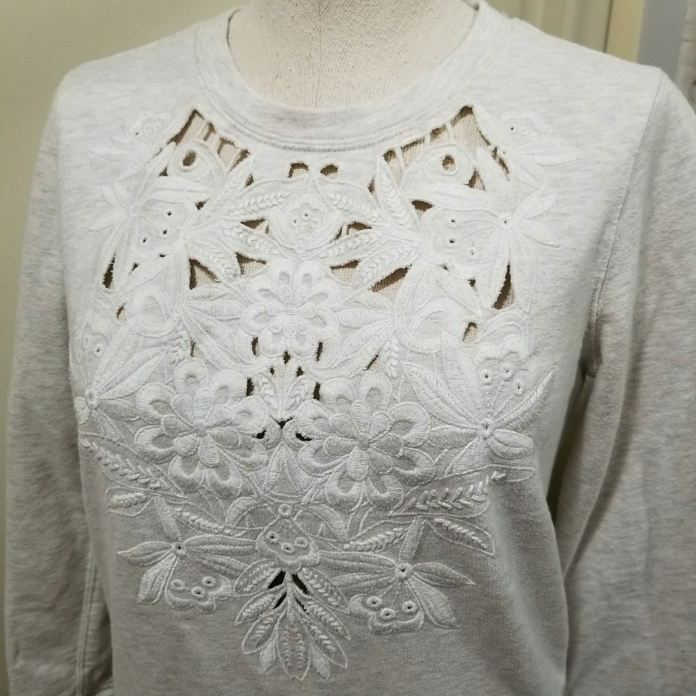 J. Crew Floral Embroidery Sweatshirt Light Gray XS